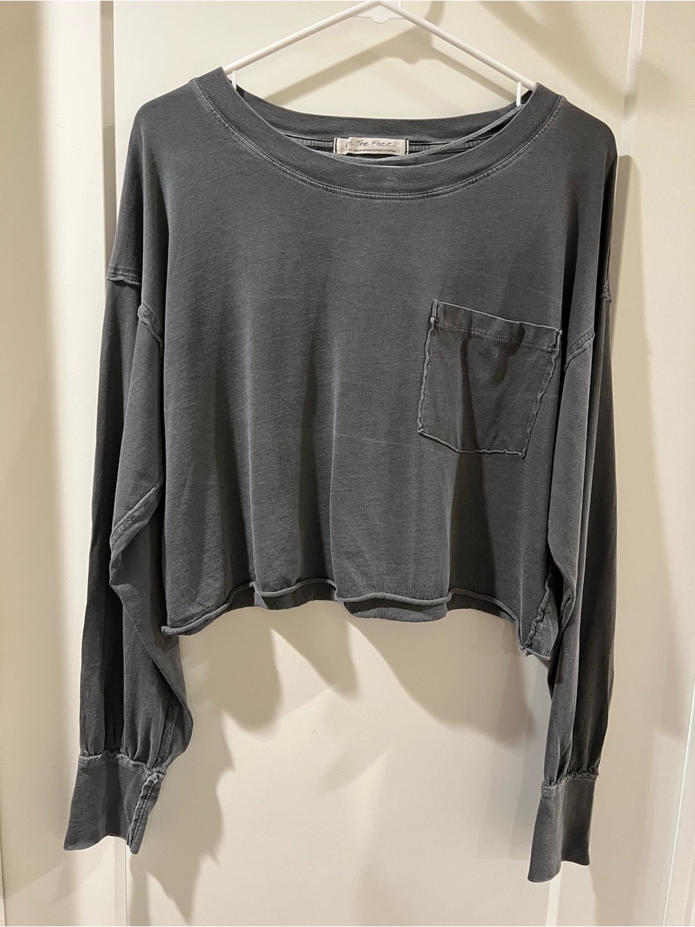 We The Free Washed Charcoal Cropped Long-Sleeve Pocket Top